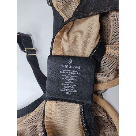 Thirdlove Unlined Foliage Perfect Coverage Bra 36G Black & Beige - Picture 2 of 8